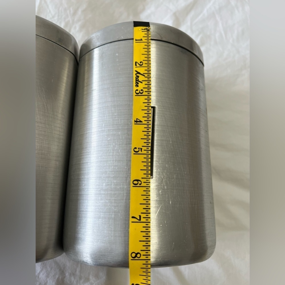Vintage 1950s MCM Kitchen Aluminum Canisters Lids | Flour And Sugar - Picture 8 of 12
